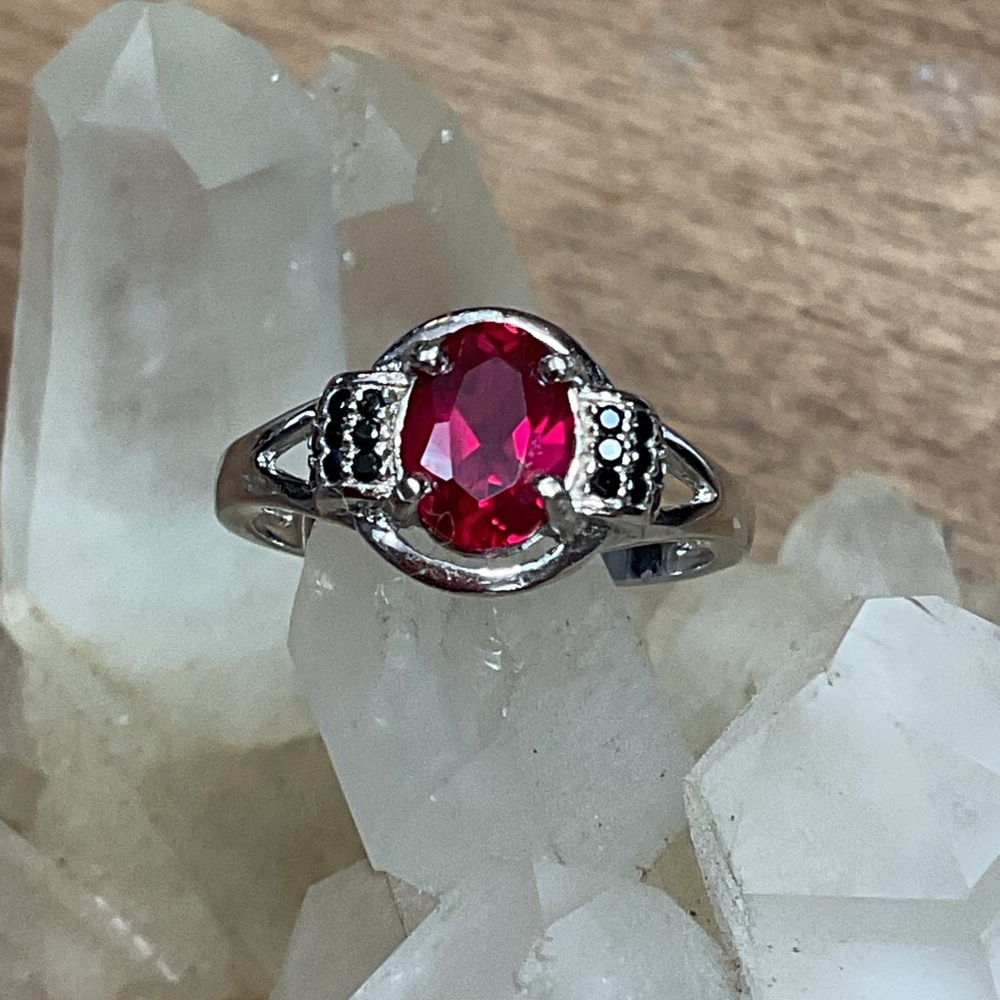 Ruby and Black Spinel .925 Silver Ring